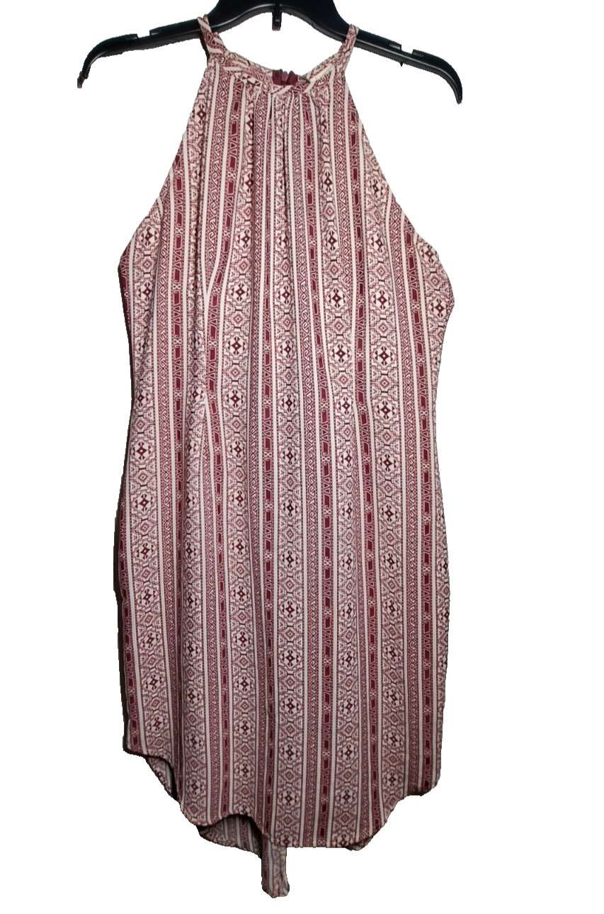 Pink Owl Apparel Red and Cream Geometric SIZE L Halter Sleeveless Dress
