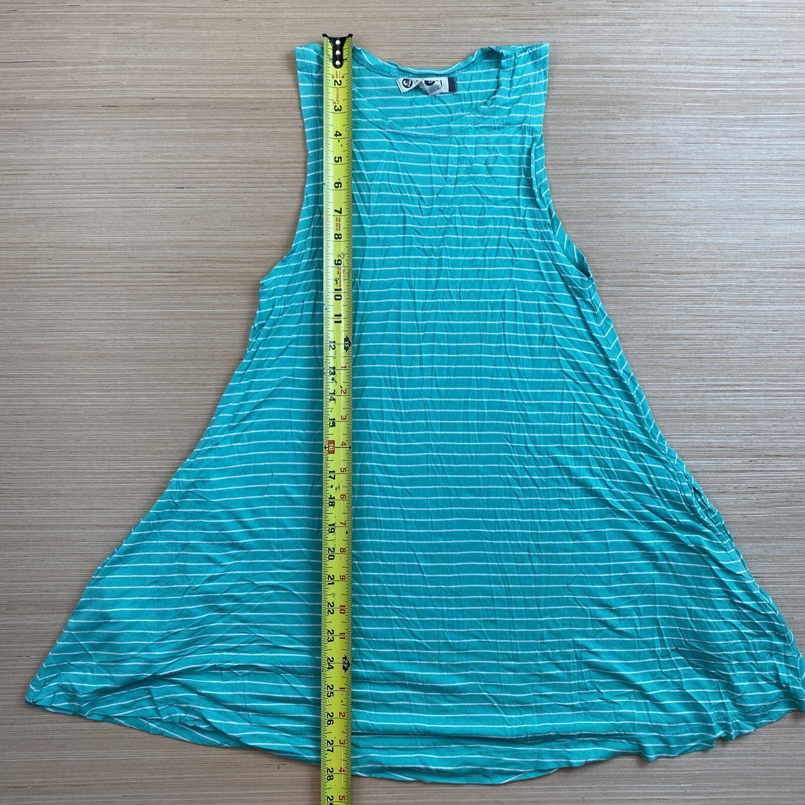 Lagaci Womens Juniors Small Green White Striped Shirt Dress Top Sleeveless Soft