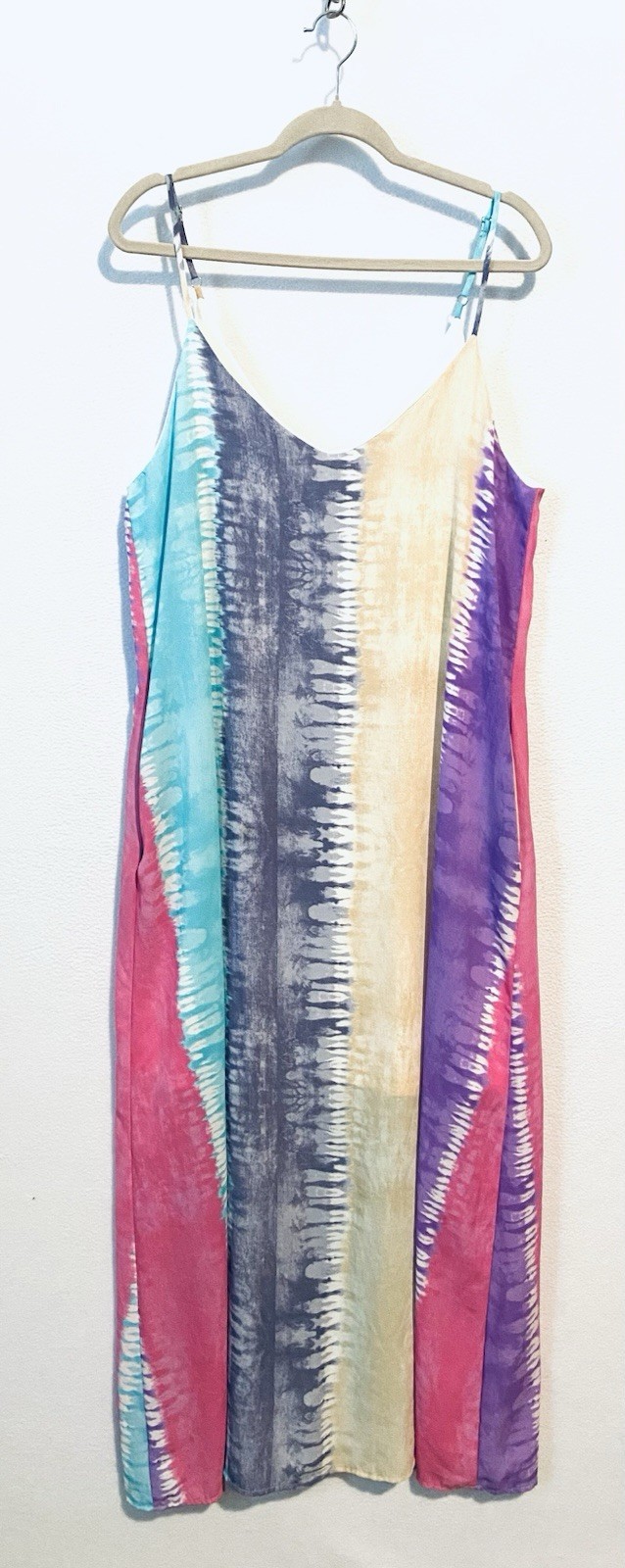 Peach Love California Dress Womens Large Tie Dye V Neck Sleeveless Boho Hippie