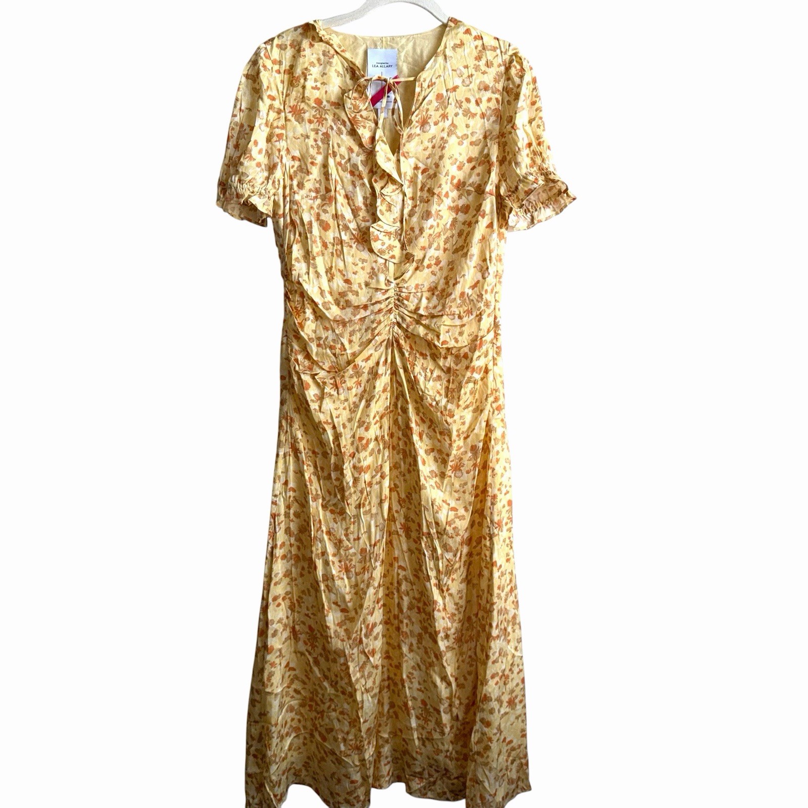 Fabrique Paula Hand Painted Flora Ruffle Dress in Matte Silk Crepe Size 6 US NWT