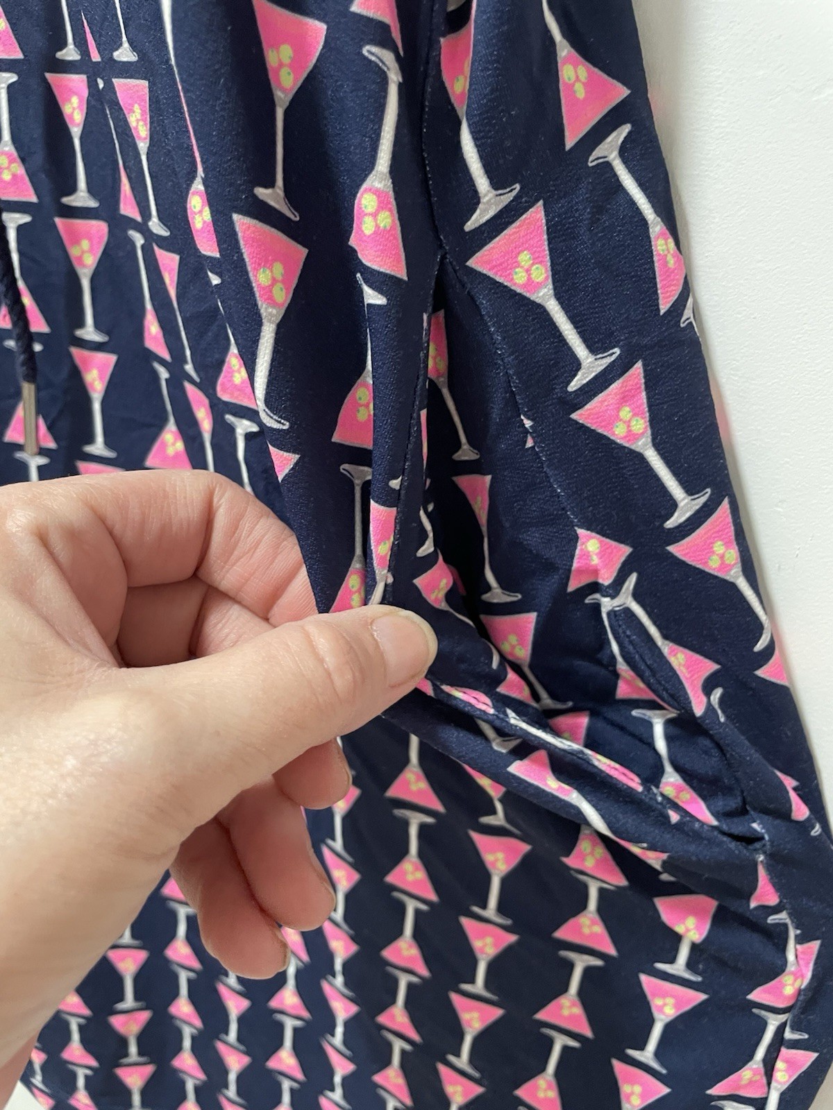 Beachtime Navy Pink Geometric Shift Dress Hood Button Collared Pockets XL