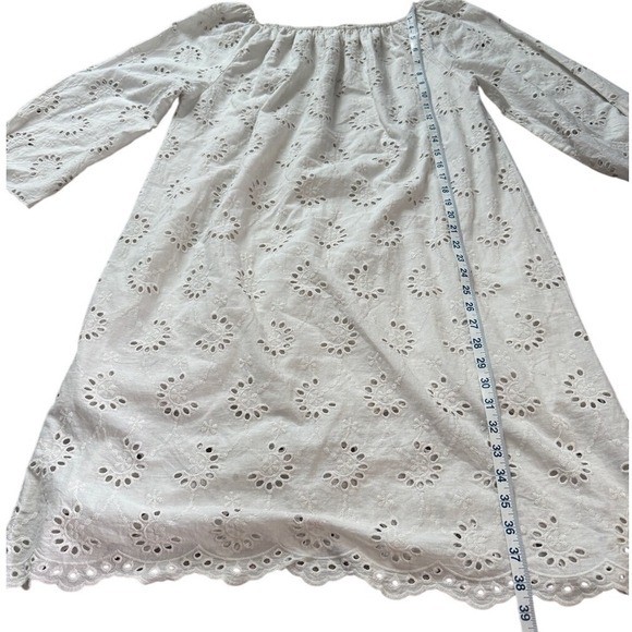 NWT VALENTINA NALDI Off Shoulder Eyelet Cream Cotton Dress L Euro Summer Coastal