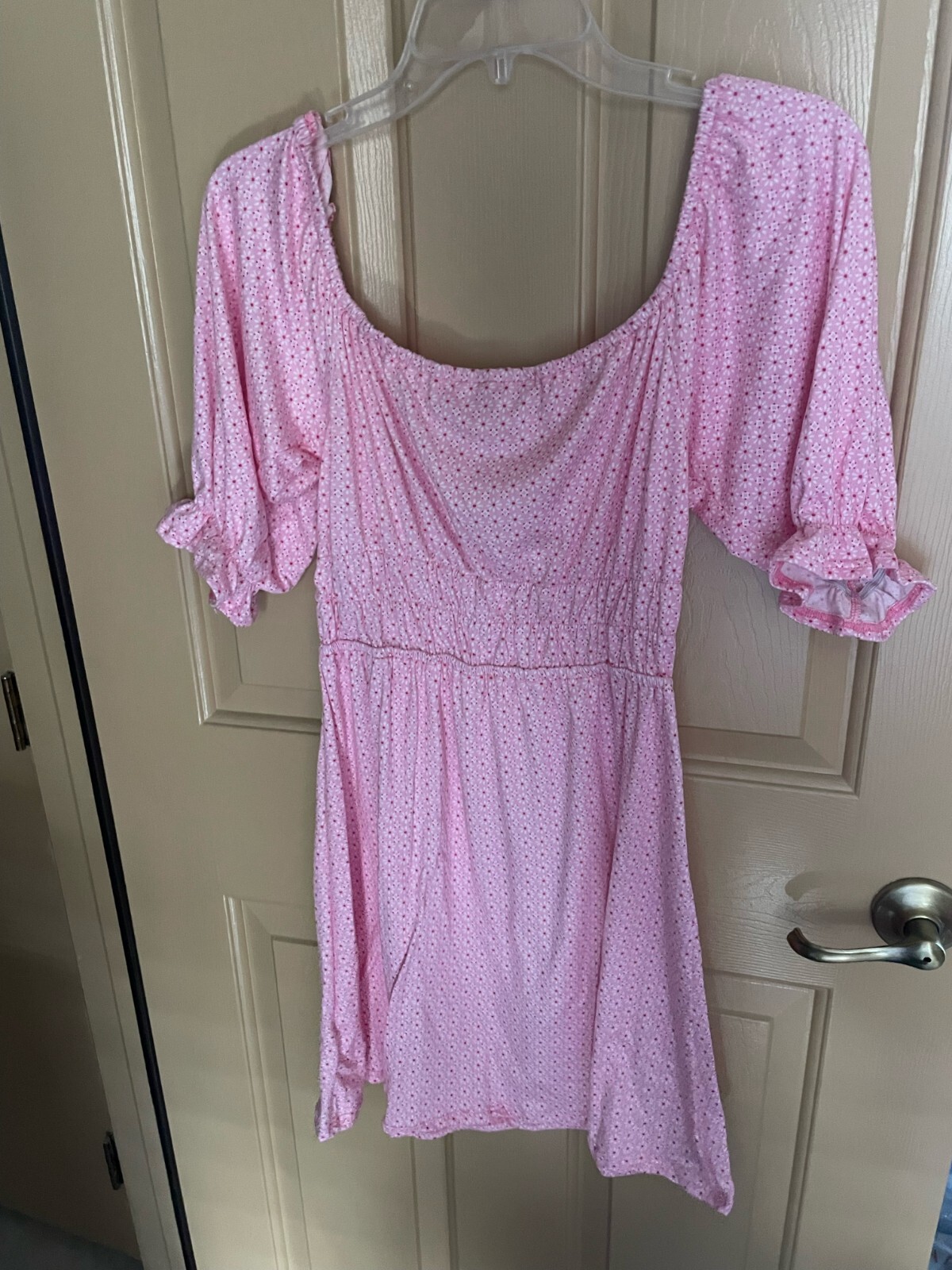 Junior’s Velvet Torch Pink Floral Babydoll Dress NWT size M off shoulder look