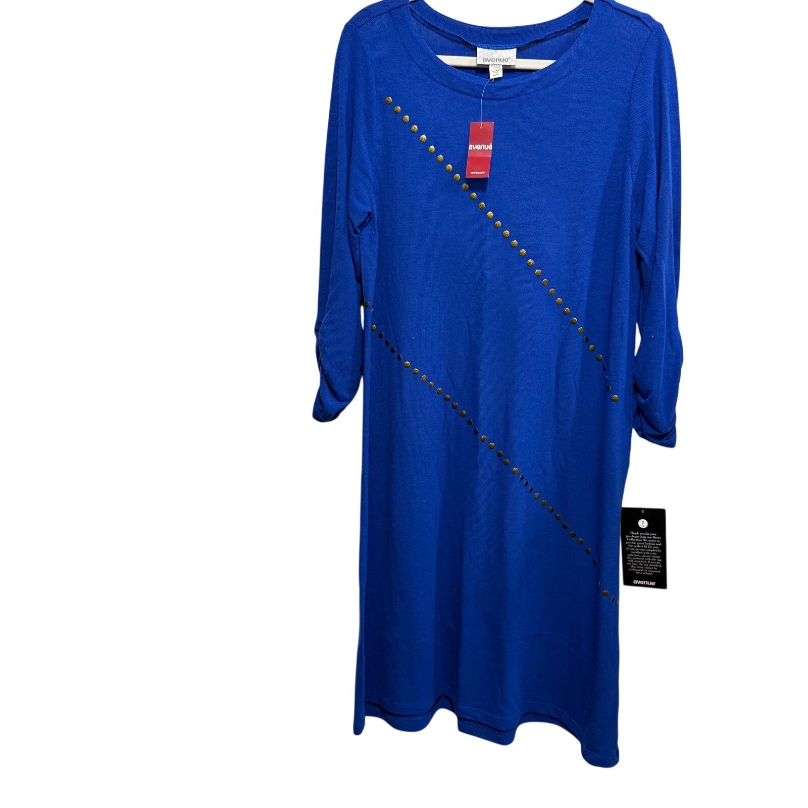 NWT Avenue Long Sleeve Studded Dress Women’s Size XL 14 16 Midi shift Royal Blue