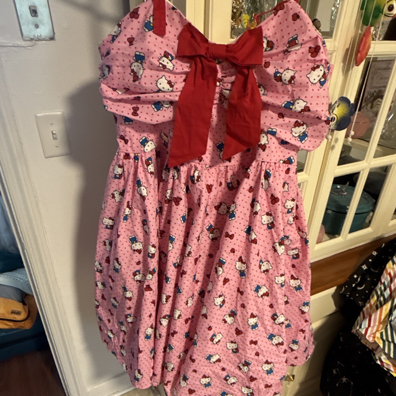 Unique Vintage Hello Kitty Plus 4X Pink/Red Polka Dot Bow Strapless Zip Dress