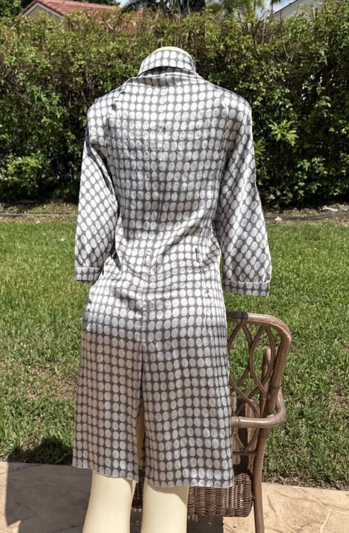 MALO GRAYS SILK PRINT BUTTON FRONT 3/4 SLEEVES CASUAL DRESS Sz 40 MADE IN ITALY