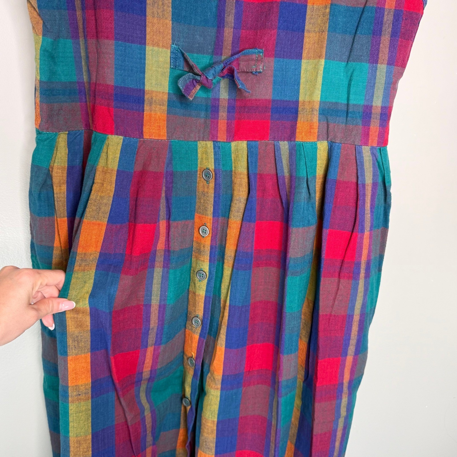 Nouveau Faces L Vintage Plaid Button Front Sleeveless Maxi Dress with Pockets
