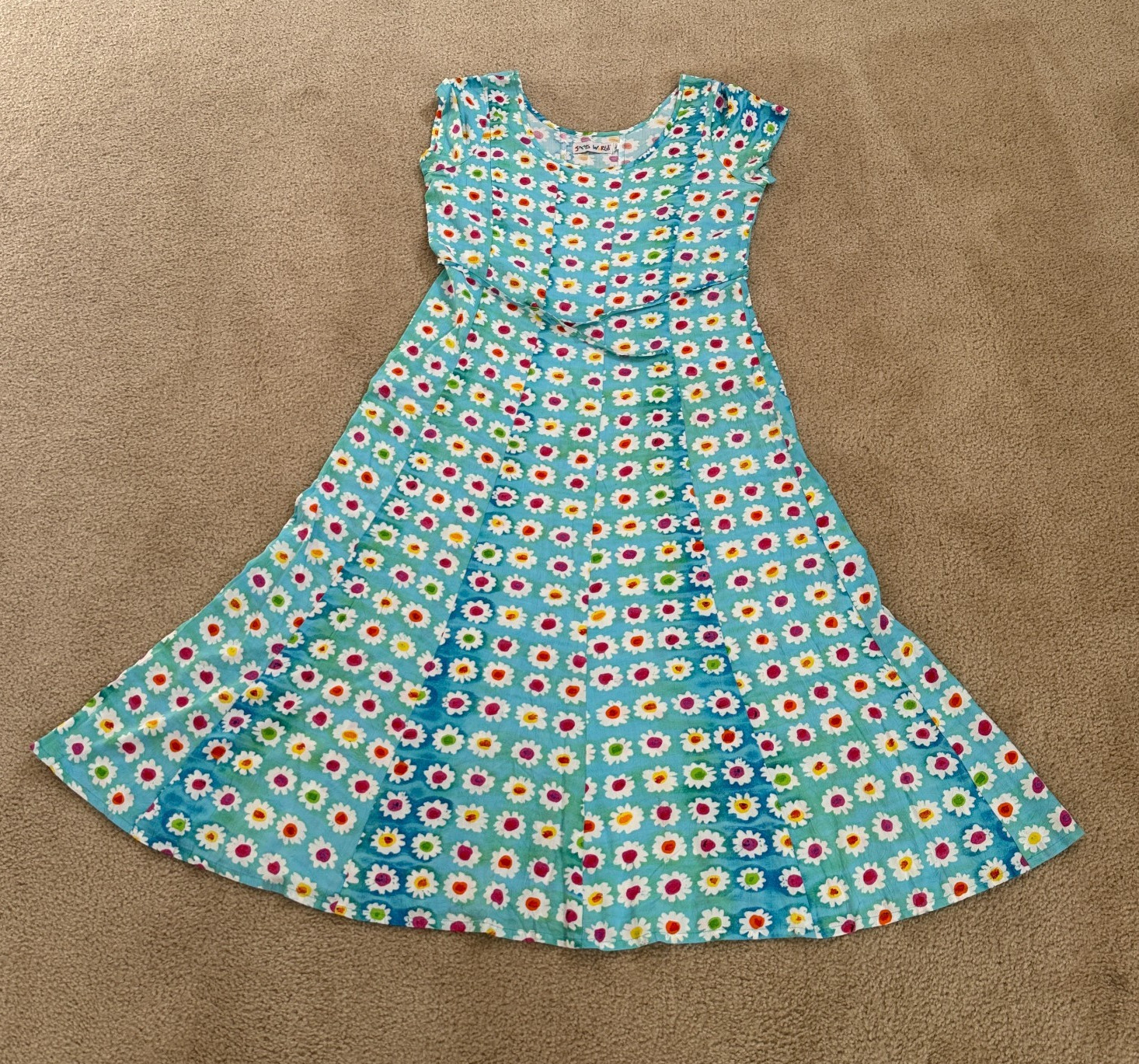 Vintage Jams World Dress Womens XL Blue Daisy Floral A Line Hawaiian Midi Summer