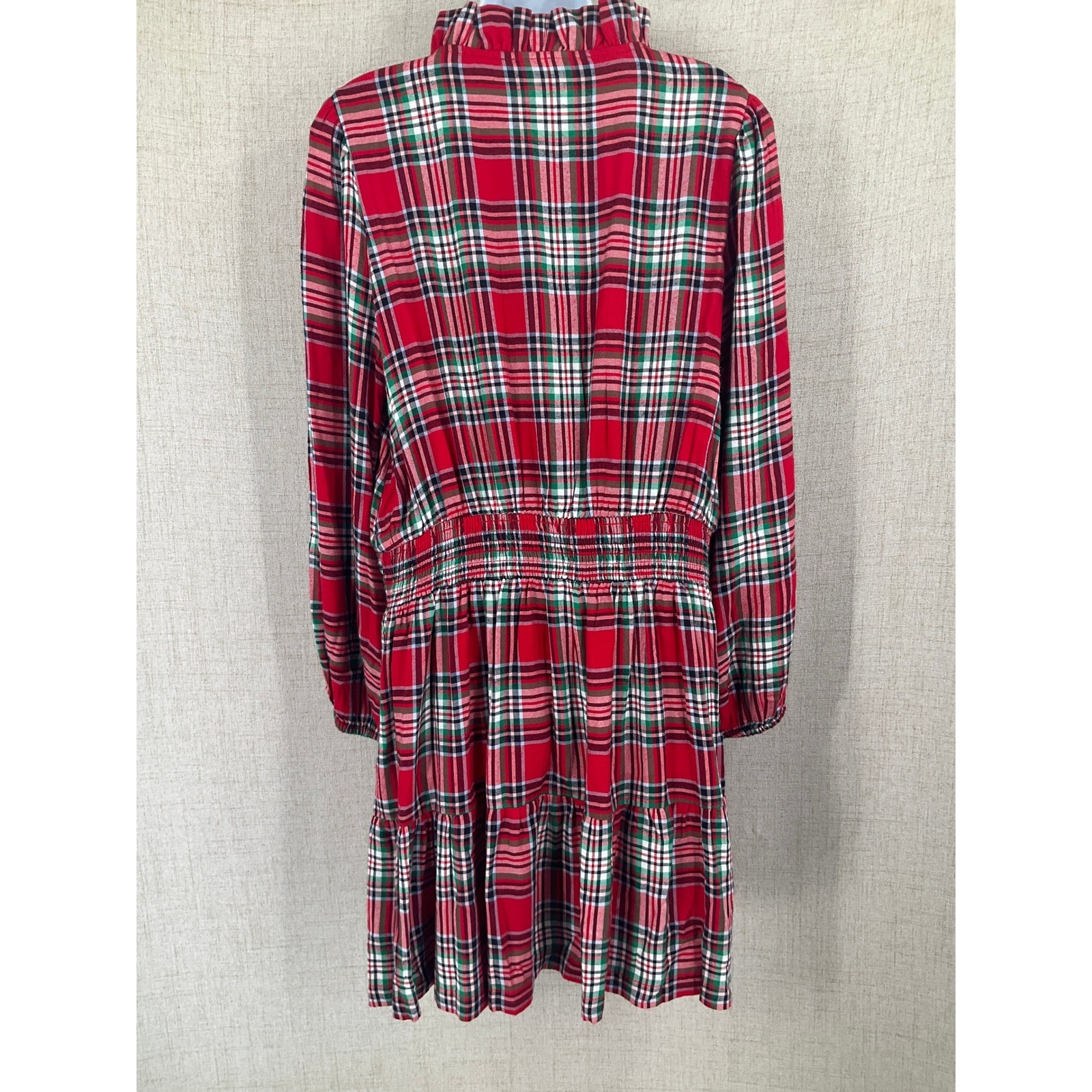 Crown & Ivy Plaid Dress Womens Large Red Ruffle Smocked Tiered Holiday