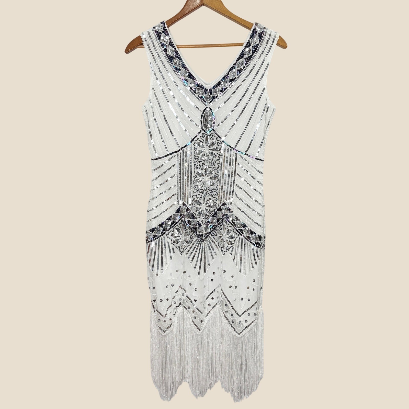 1920s Gatsby Flapper Dress Small Sequin Beaded Fringe Capelet Headpiece Jazz Age