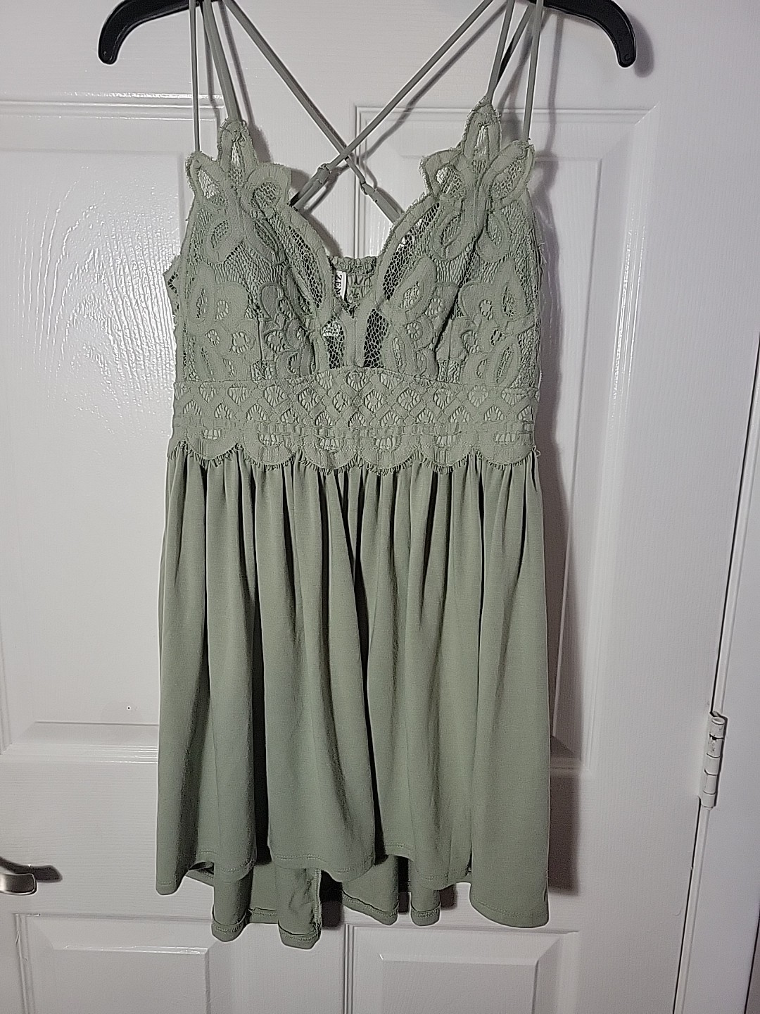 Zenana Ladies Size Large High Low Short Dress. Sage Green, Adjustable Straps