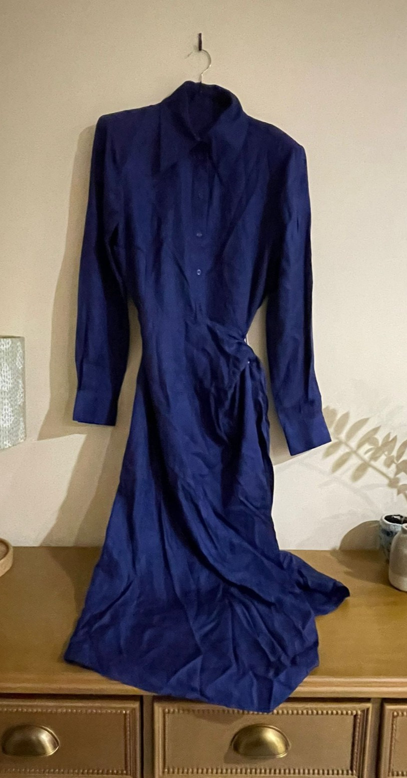 SCANLAN THEODORE Jacquard Silk Wrap Midi Dress In Ocean Dark Blue Size 12 RP$900