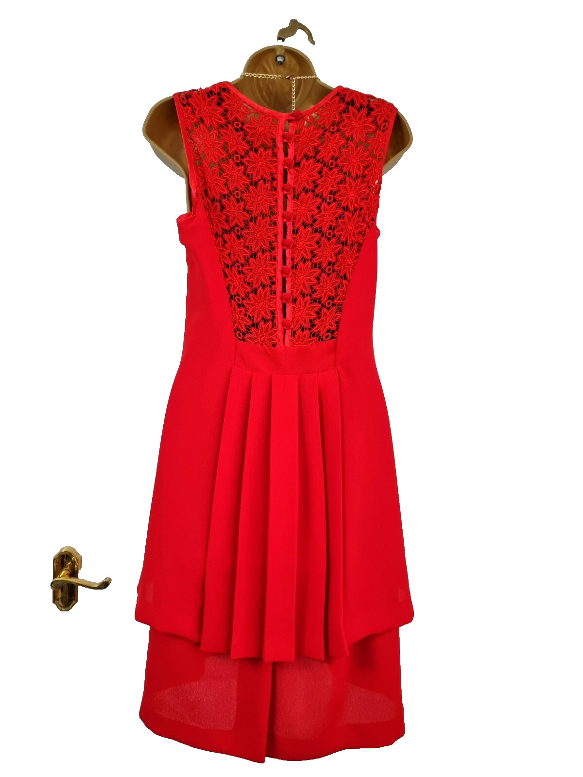 Vtg Red Dress UK 12 EUR 40 Your Sixth Sense Lace Pleated Layered Elegant Party