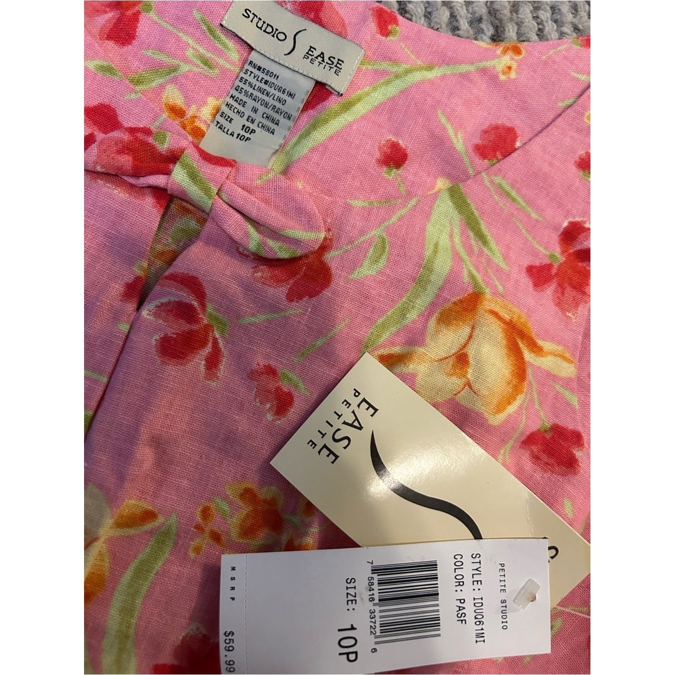 Studio Ease Pink Floral Sleeveless Summer Dress Linen Cottagecore 10P Petite