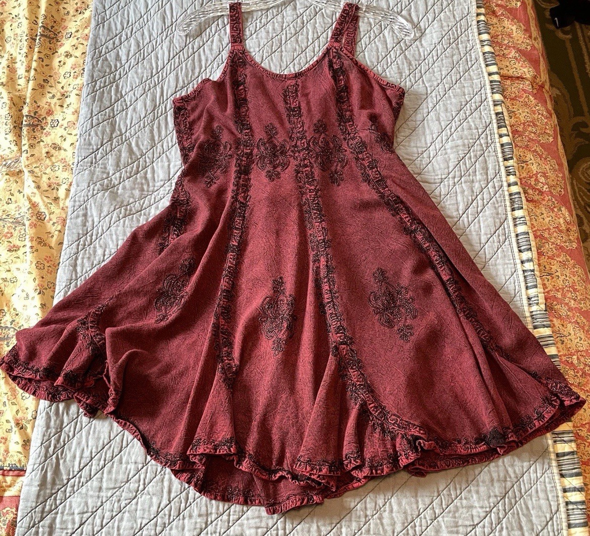 Red Mini Swing Coachella Festival Dress 90s Y2K Boho Whimsigoth Hippie Grunge