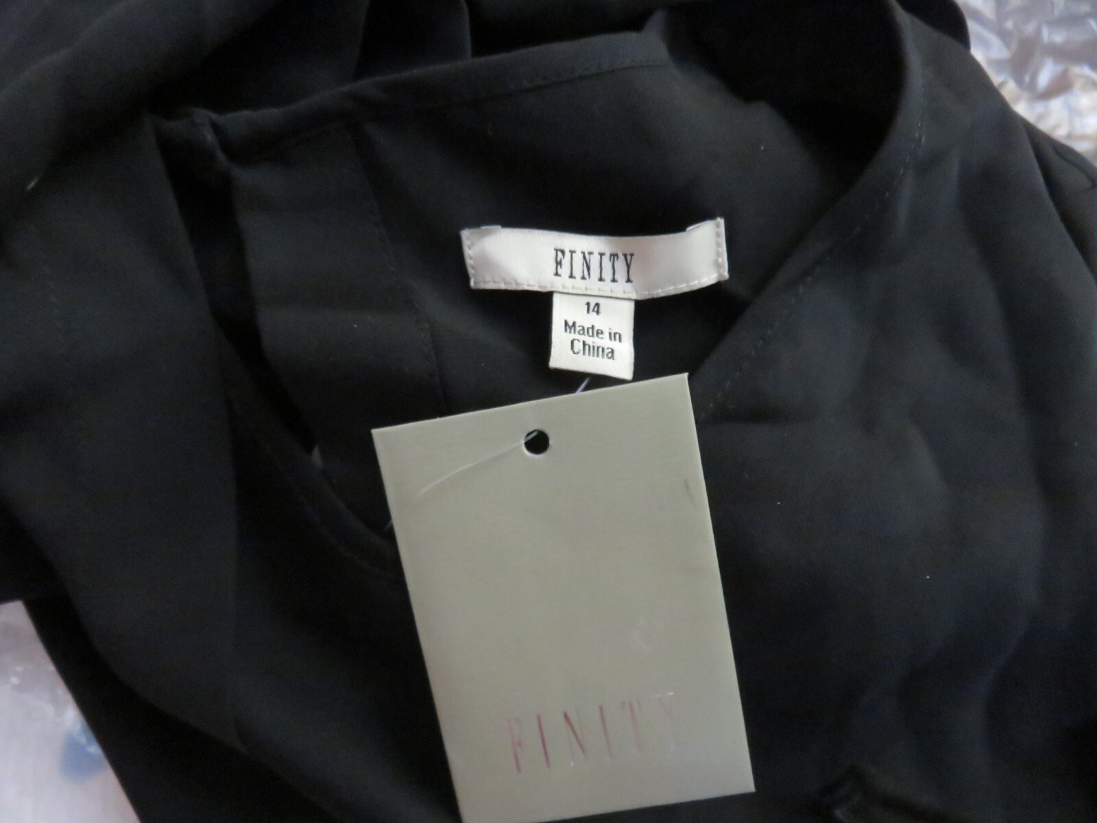Finity Black long-sleeved dress with a flare skirt, size 14, NWT