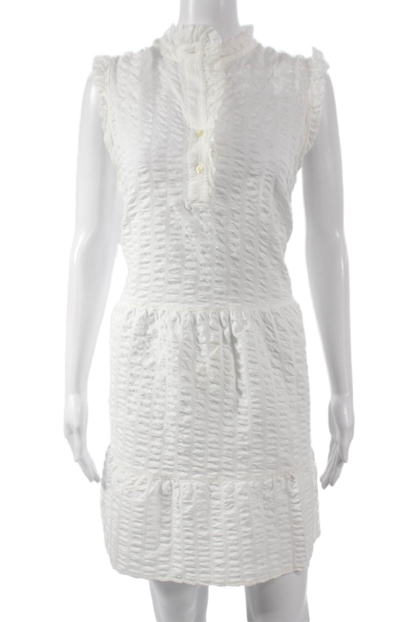 0039 Italy Womens White Geometric Cotton Shift Dress Sleeveless Size M