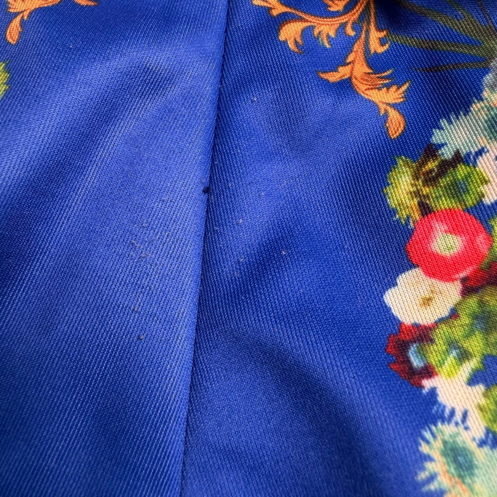 Radzoli Womens Small Blue Floral Bird Baroque Print Wool Blend Long Sleeve Dress