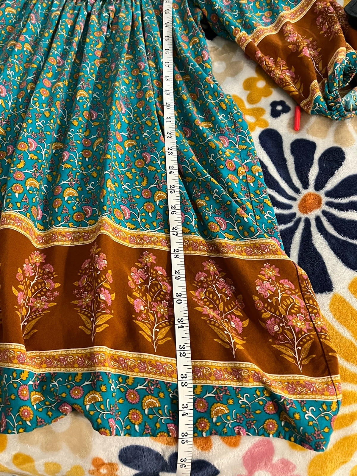 Qearal 100% Rayon Boho Prairie Floral Puff Sleeve Sun Dress Women’s Size Small