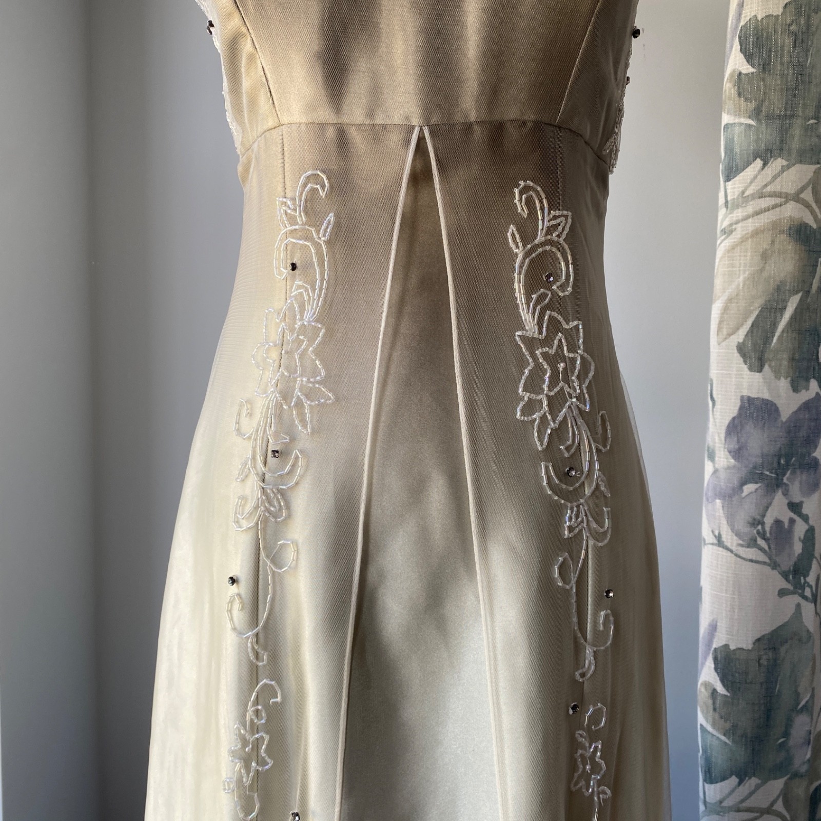 Vtg 90s Y2K Cache Whimsigoth Beaded Maxi Dress Dark Fairy Gown Prom Formal Sz 8