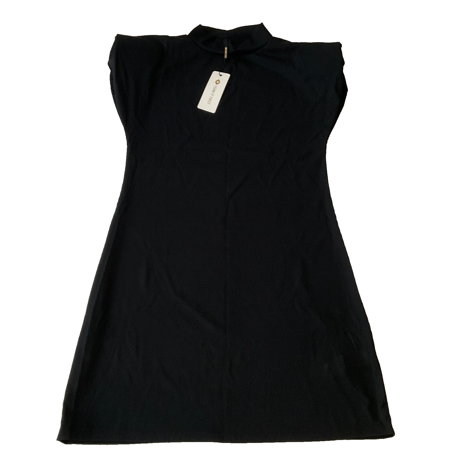 I Saw It First Sleeveless Dress Womens Size 12 Black Ribbed Padded Shoulders