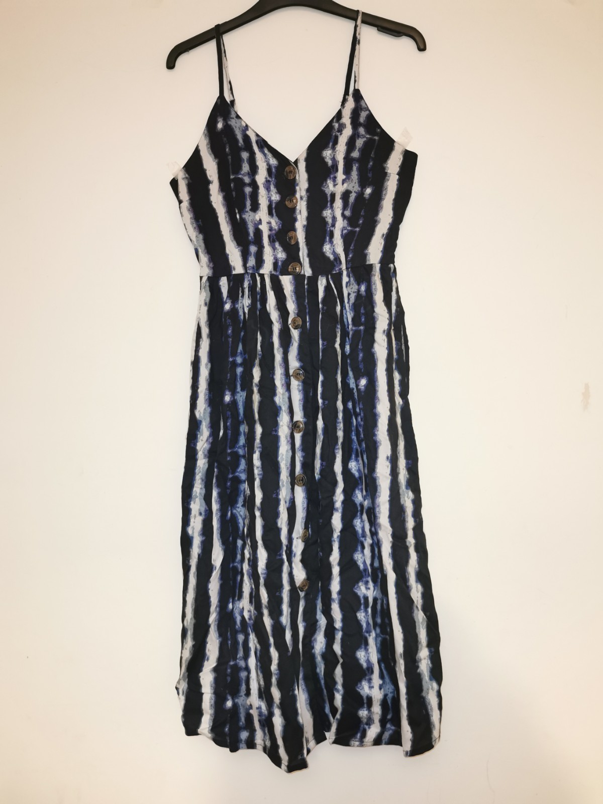 Japna Dress Medium 12 14 strappy pockets black tie dye stripes