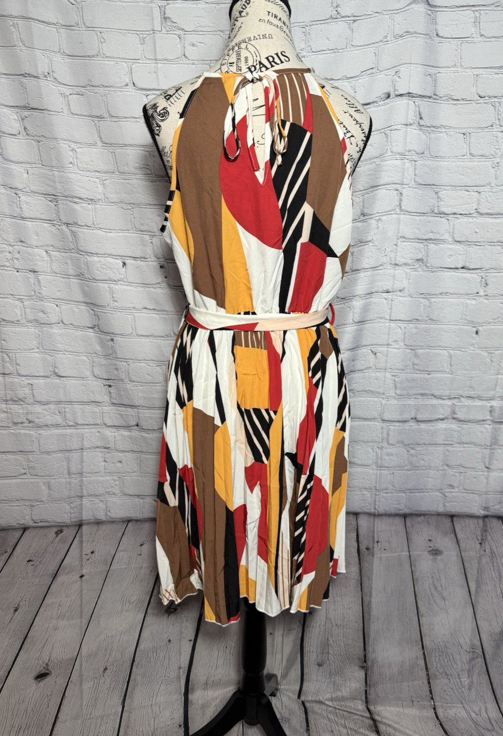 SHEIN Womens Abstract Print Halter Dress Belted Sleeveless Flowy Summer S M L XL