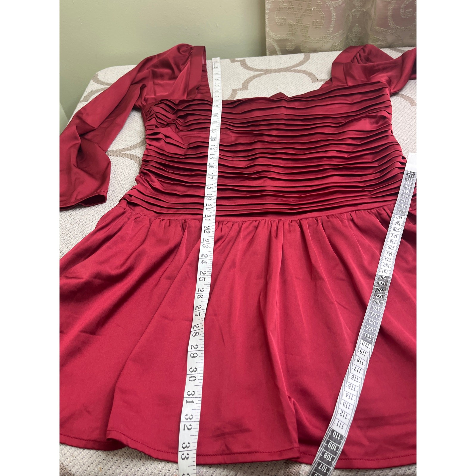 Abercrombie & Fitch Emerson Drop-Waist Satin Mini Dress in scarlet red, size XLP