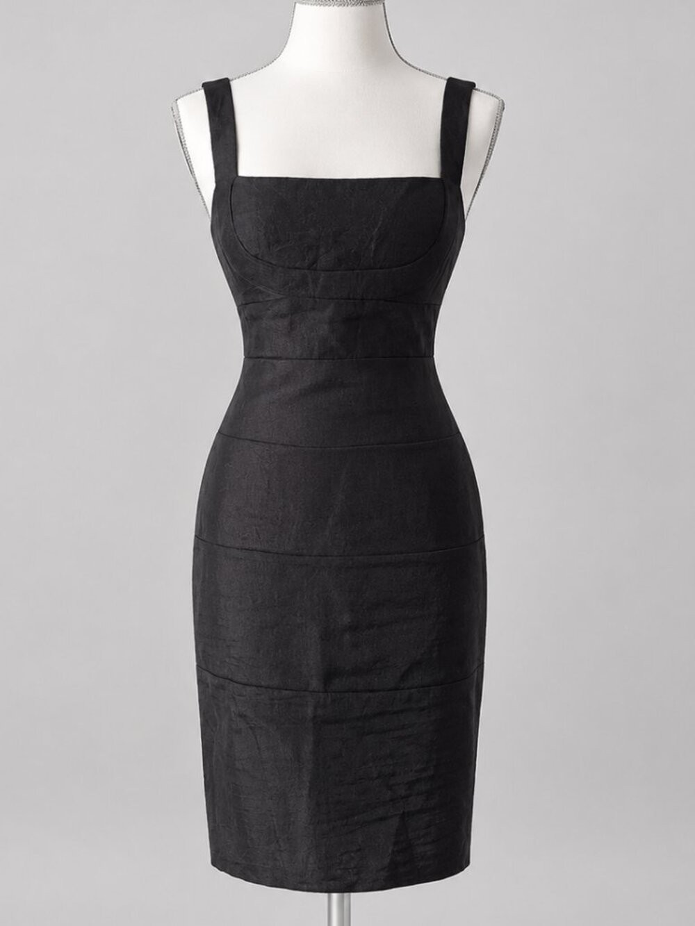 Vintage 90s Maggy London Melanie Lyne Sheath Dress Sz 8 Black Taffeta Cocktail
