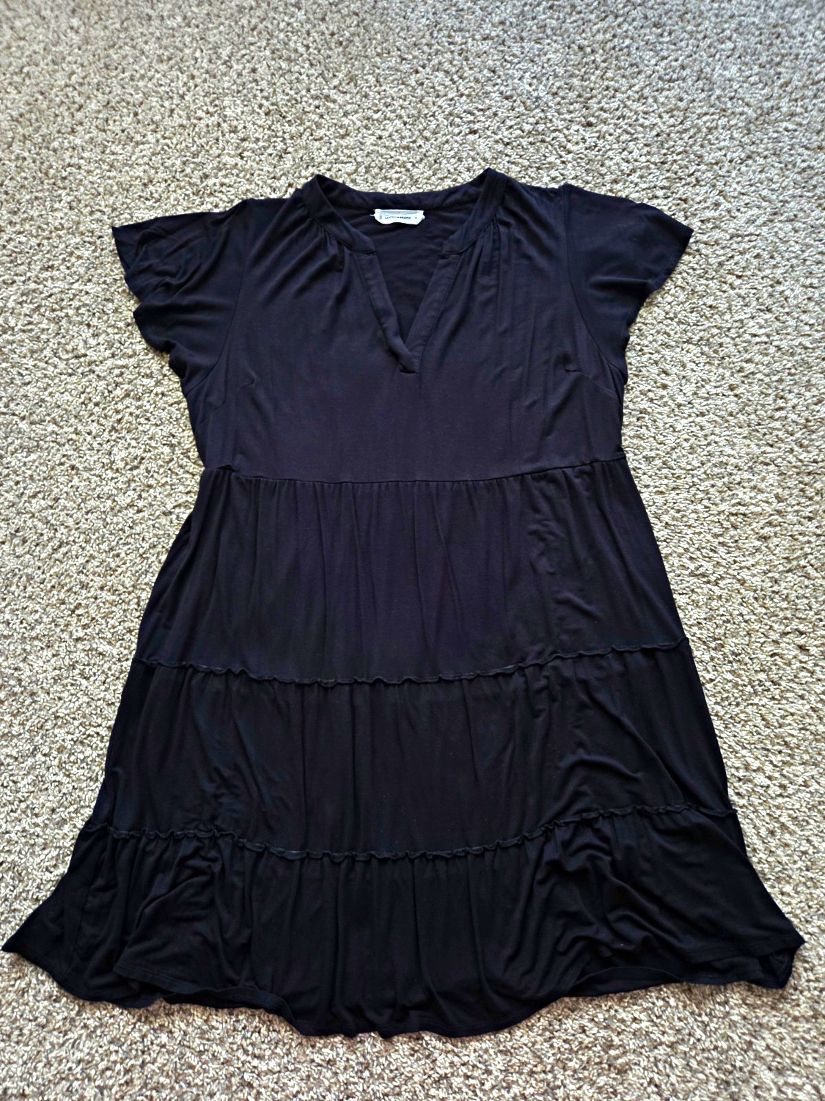 Lucky Brand 2X Plus Black Tiered V-Neck Flutter Short Sleeve Knit Dress