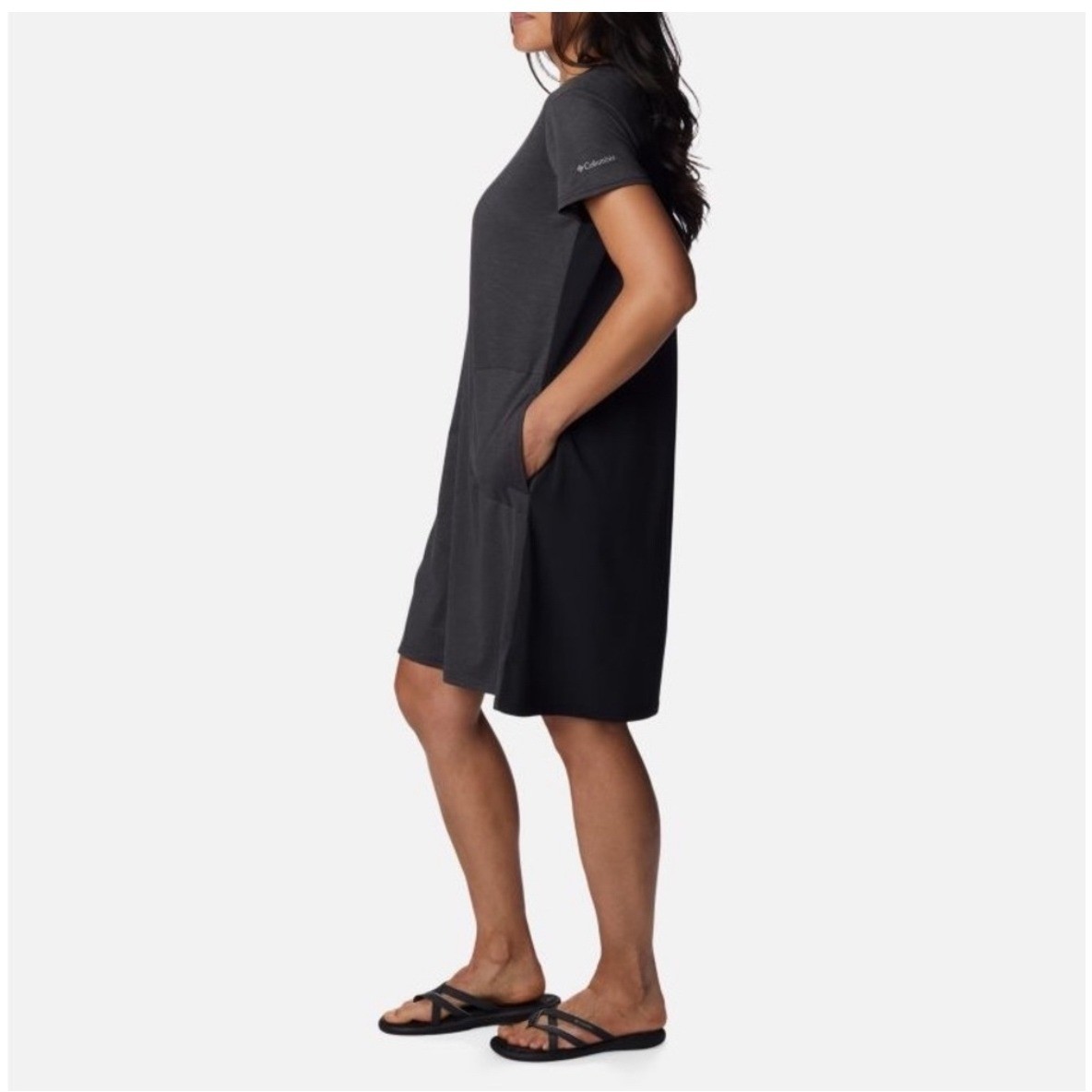 Columbia Freezer III Grey Black Colorblock Knit T-Shirt Dress MEDIUM Pockets
