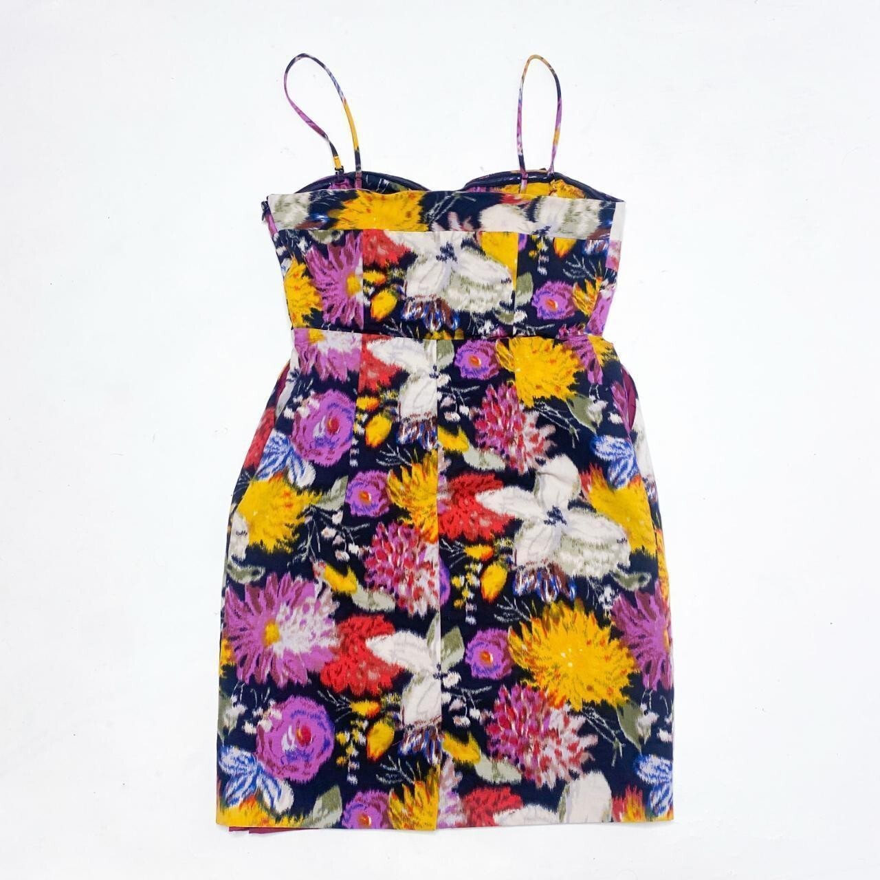 Floral mini dress Purple, yellow, red, white dress with detachable straps, halt