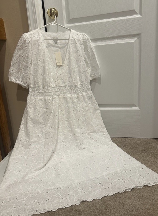 White Eyelet Maxi Dress with Puff Sleeves