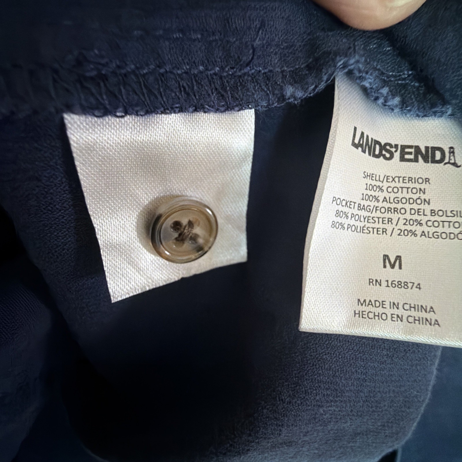 Lands’ End Corduroy Button Down Midi Shirt Dress Womens Large Navy Blue cottage