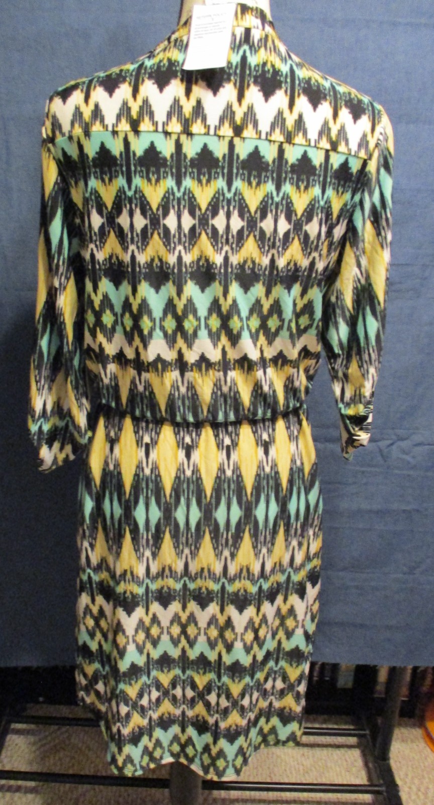 NWT Tacera Aztec Pattern Polyester Roll Tab Sleeved Dress w/Tie Belt Waist Sz. M