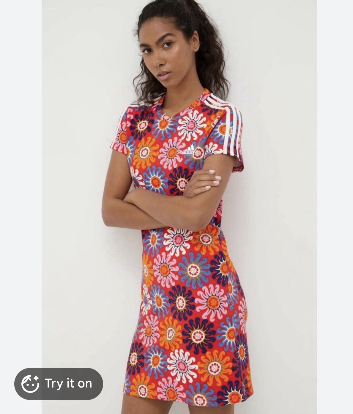 Adidas X Farm Rio Slim Dress Vivid Red / Bliss Pink Size M Floral Tropical