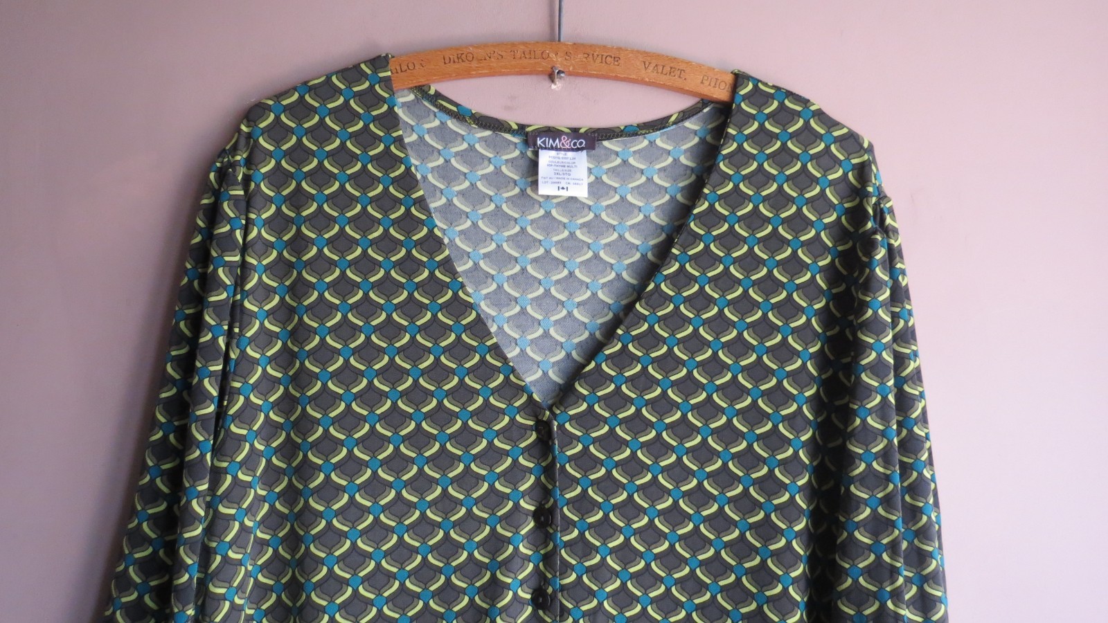 New Kim & Co Brazil Jersey Button Dress Sz 3XL Thyme Multi