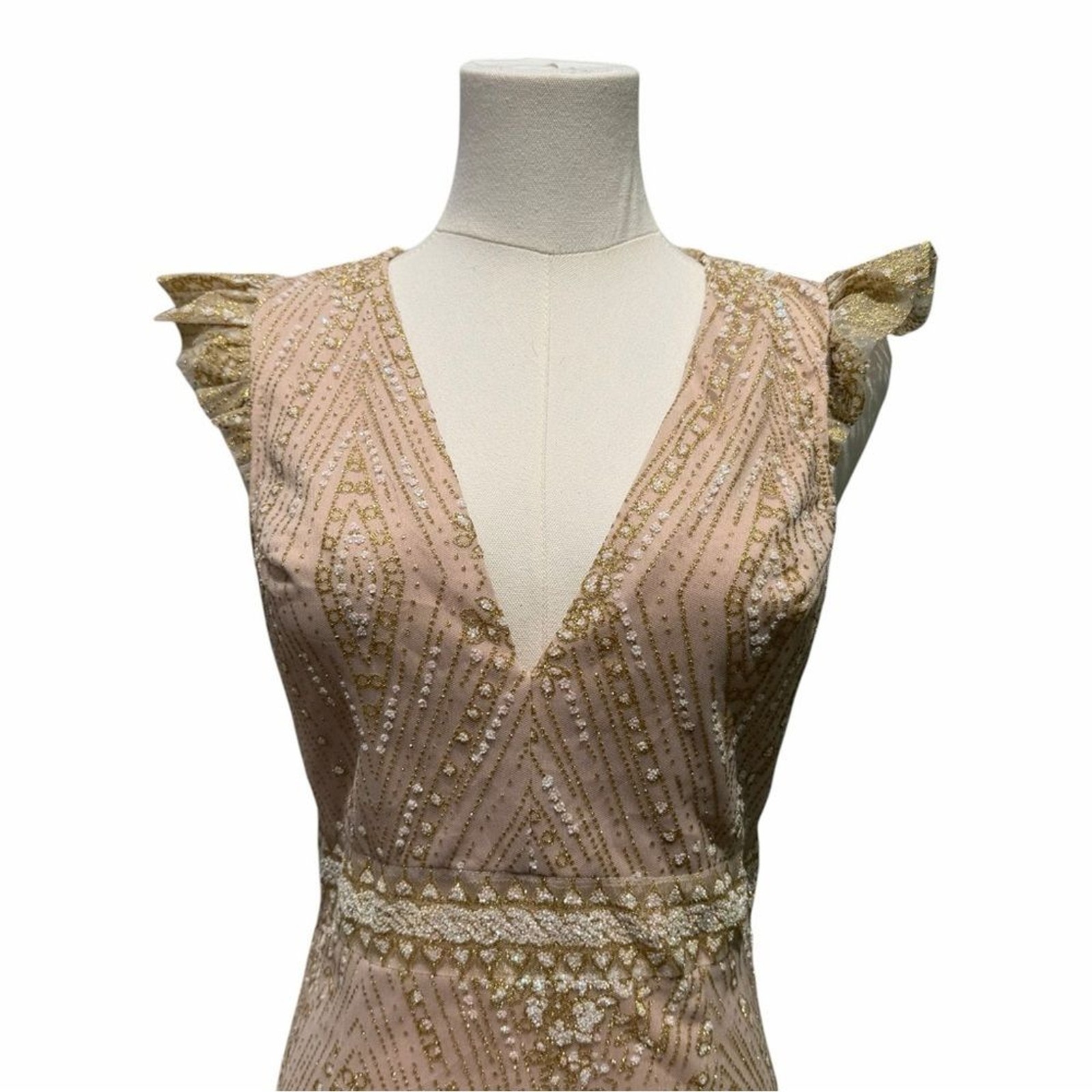 Hello Molly Match Me Champagne Sequin Mini Dress Open Back Ruffle Sz 6 Cocktail