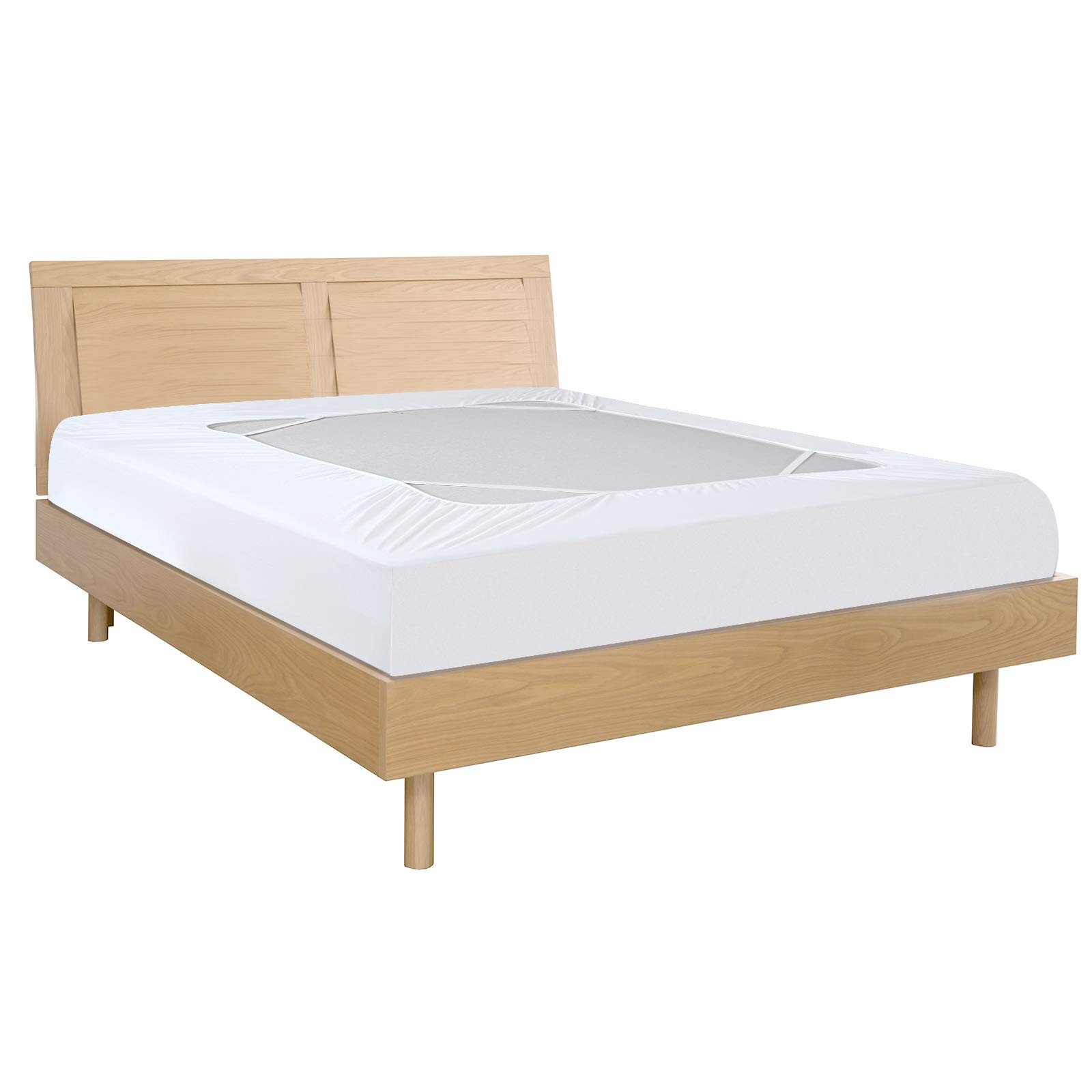 Box Spring Cover Queen Size Bed Skirt Wrap 4 Side, White | Stretch & Snug Fit, U