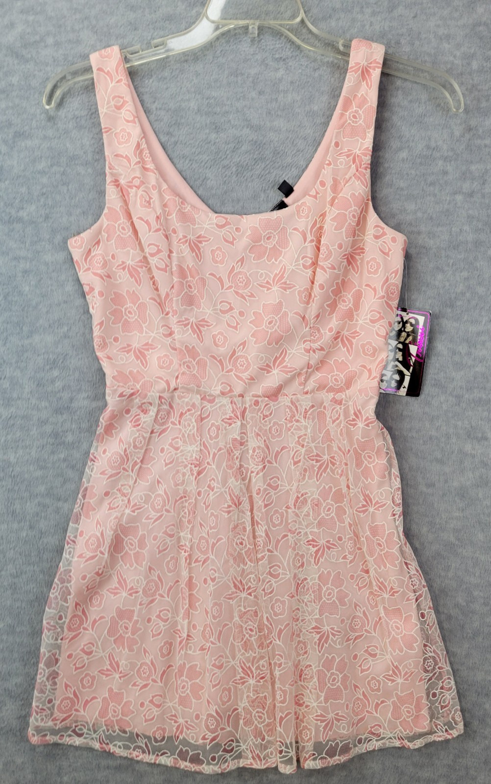 Trixxi Dress Fit and Flare Peach Pink Sheer Lace Over Lay Fabric Junior 5 NWT