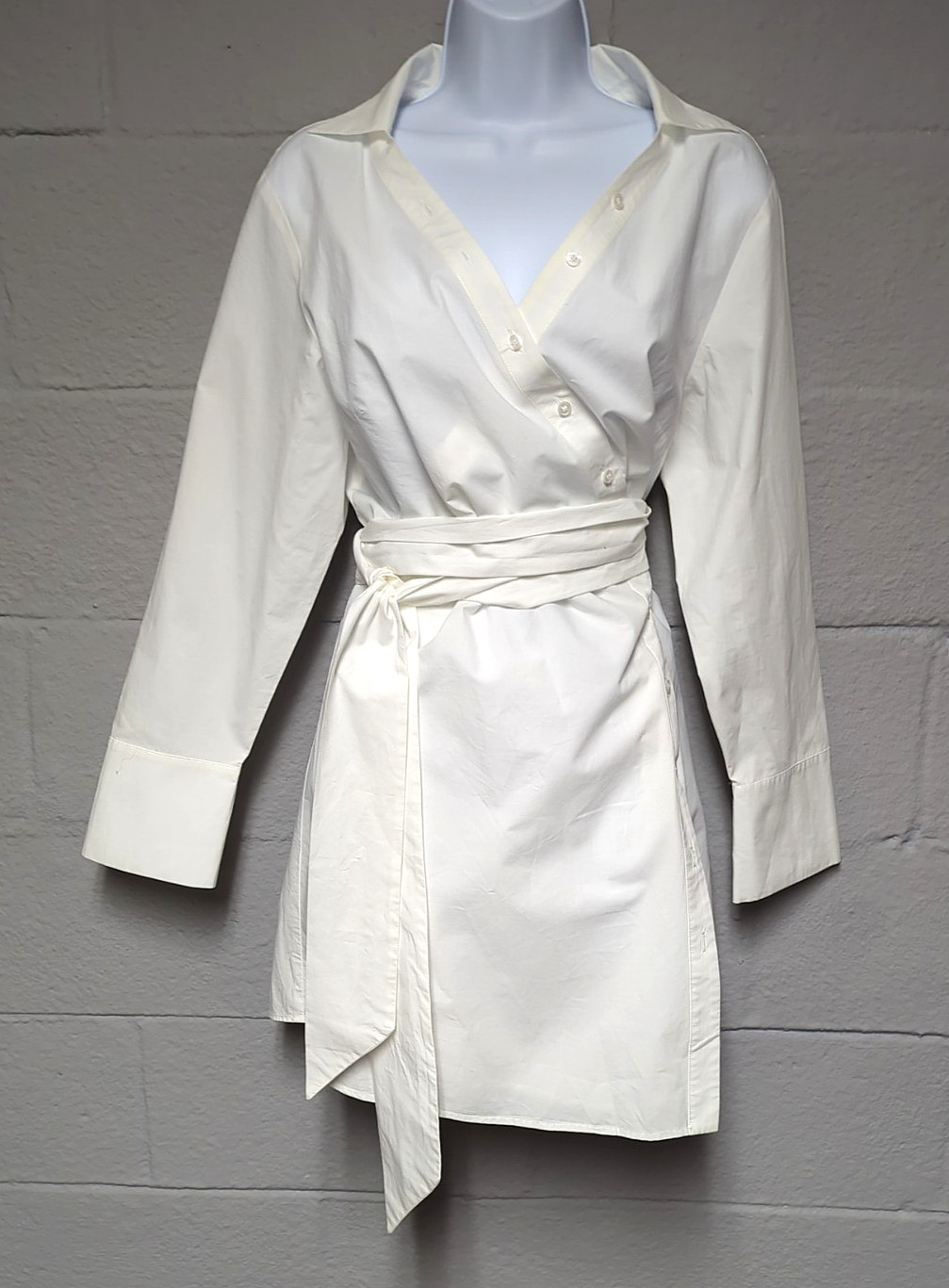 Intermix Wrap Shirt Dress Size L White Cotton Poplin Cuffed Long Sleeves