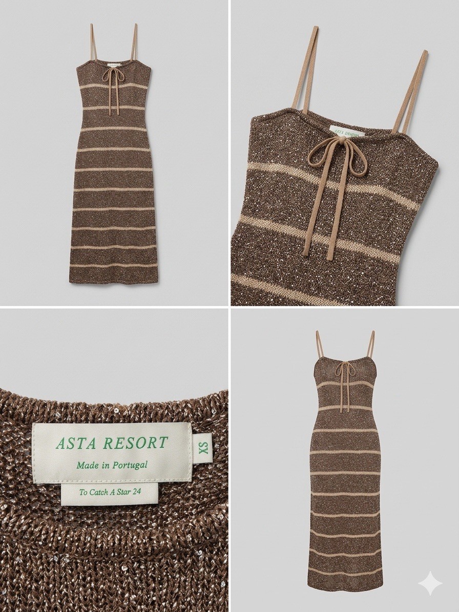ASTA RESORT XS Brown/Beige Striped Knit Square Neck Tie Front Maxi Dress