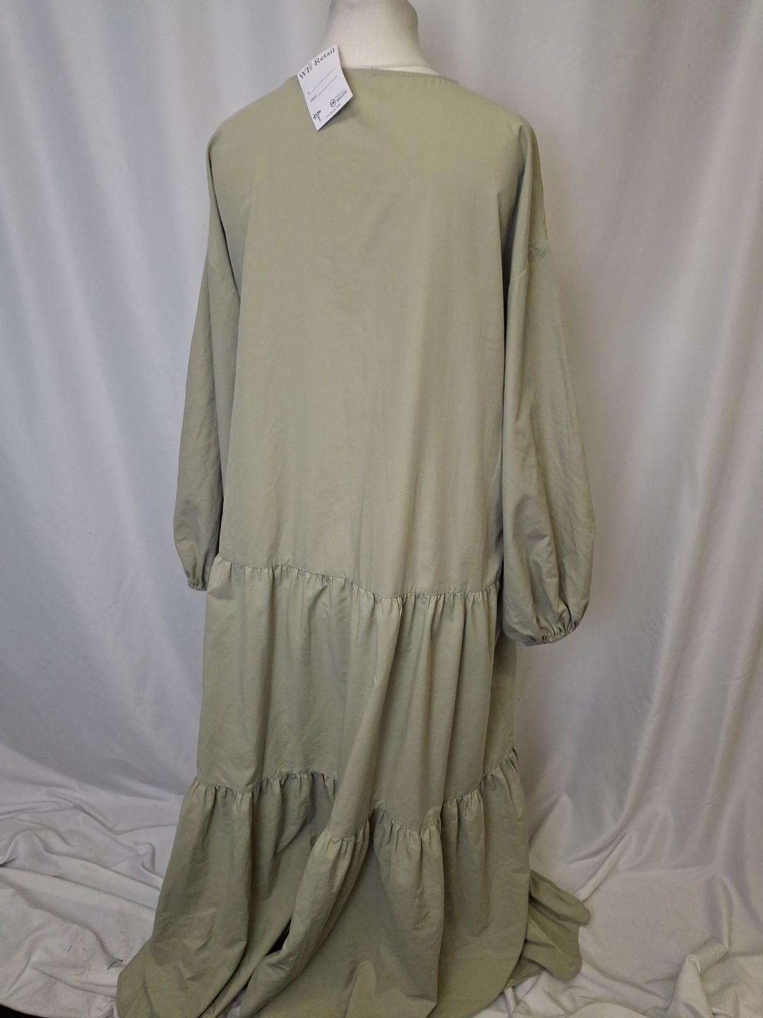ASOS Long Sleeved Maxi Wrap Dress Tiered Light Sage Green Women’s UK20 C5529
