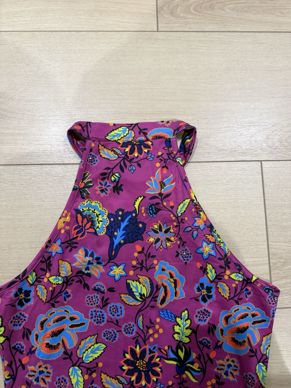 SHEIN Purple Multicolor Floral Halter Neck Sleeveless Long Maxi Dress S