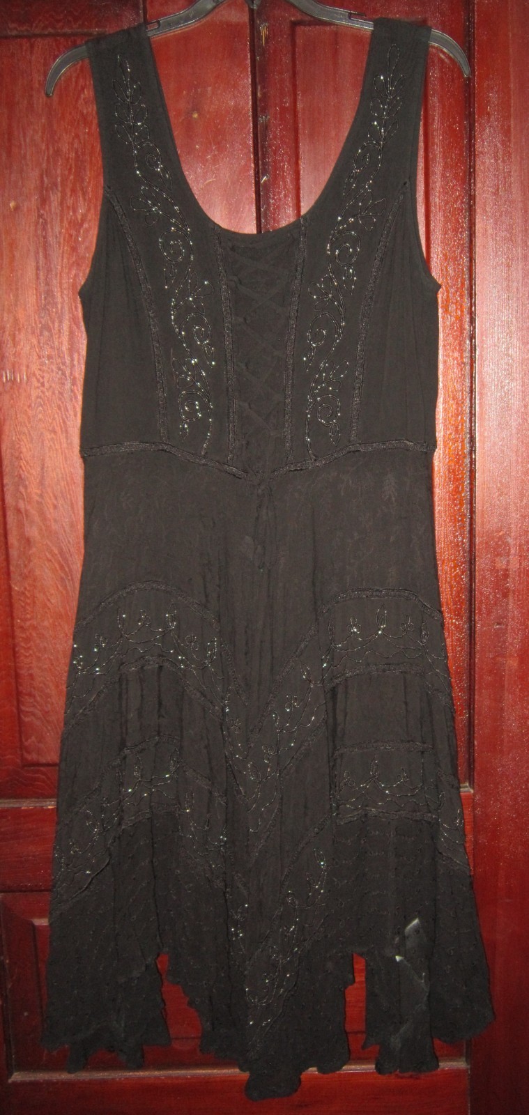 Holy Clothing L Sleeveless Dress Lace Up Flared Sparkle Fairy Witchy Embroidery