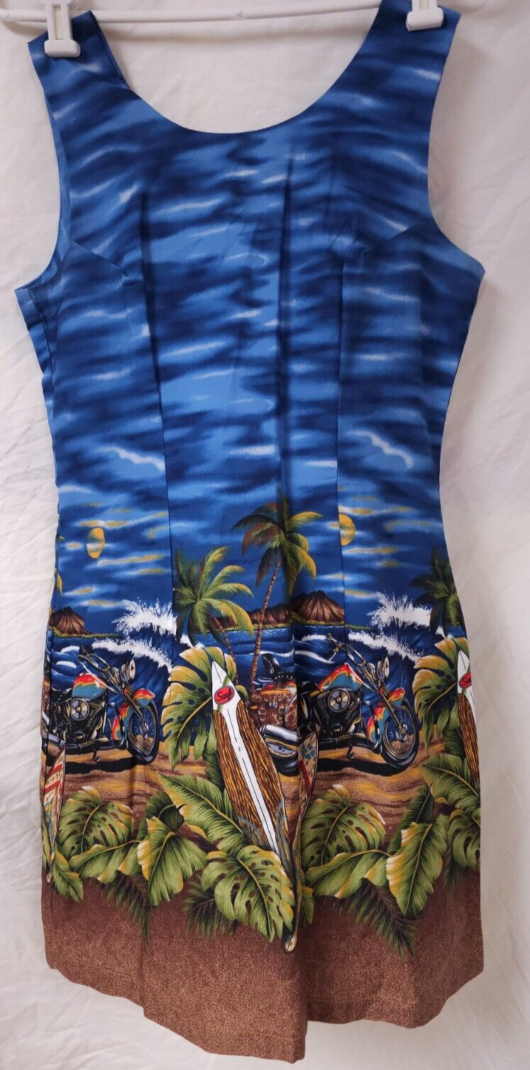 VTG Ky’s Hawaiian Made n Hawaii Medium Blue Surfboards Motorcycle Summer Dress