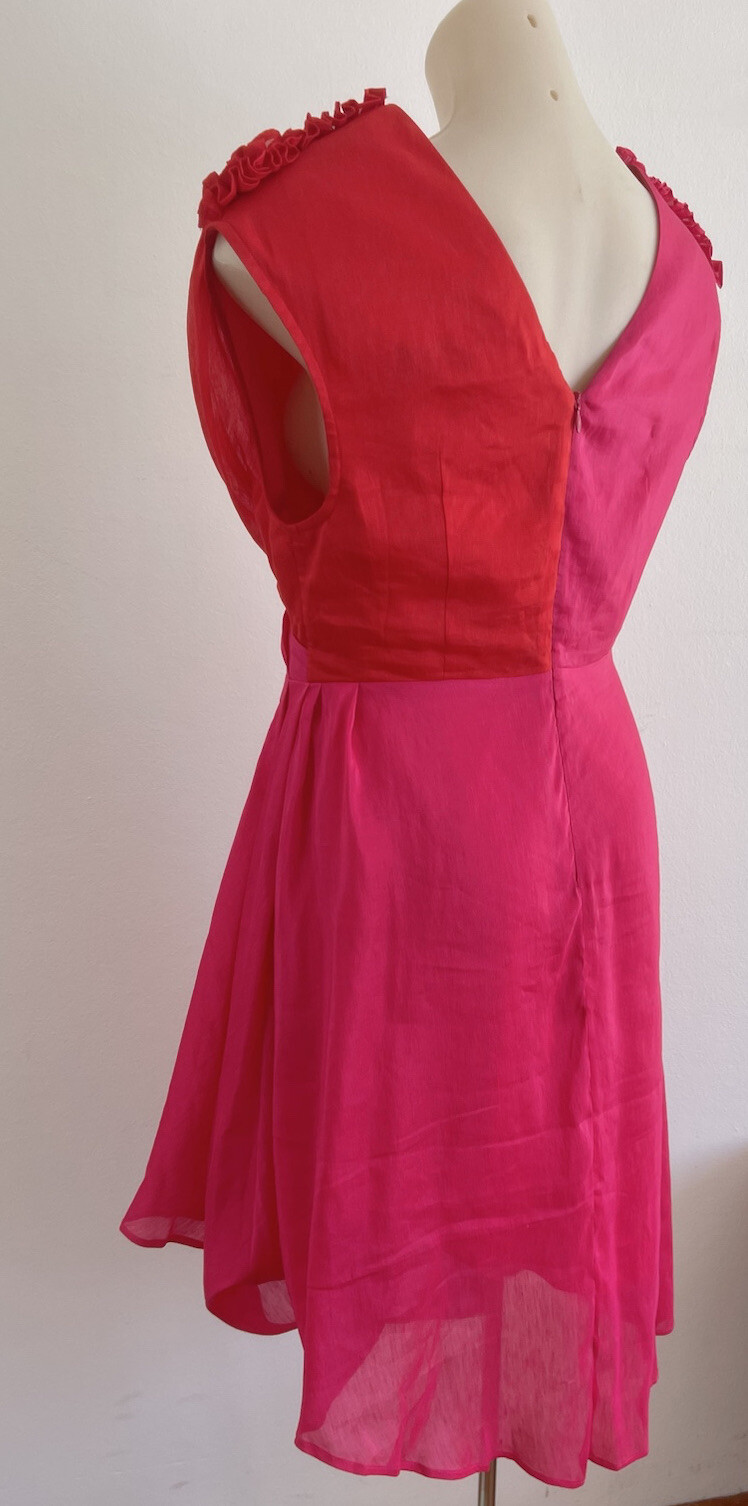 LEO LIN Silk Midi Dress Pink Red Draped Asymmetric Grecian Party Size AU 12 L