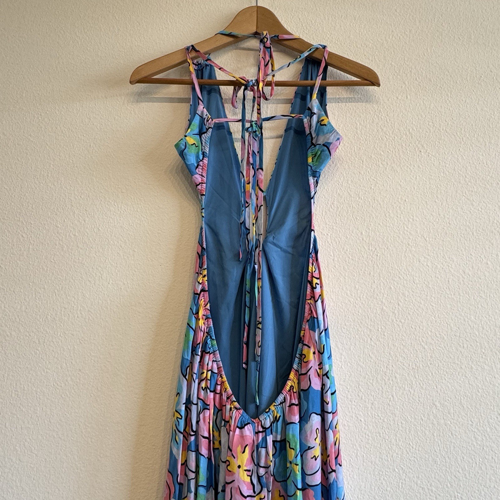 For Love & Lemons Yasmin Open Back Floral Maxi Dress Vacation 100% Bamboo XL NWT