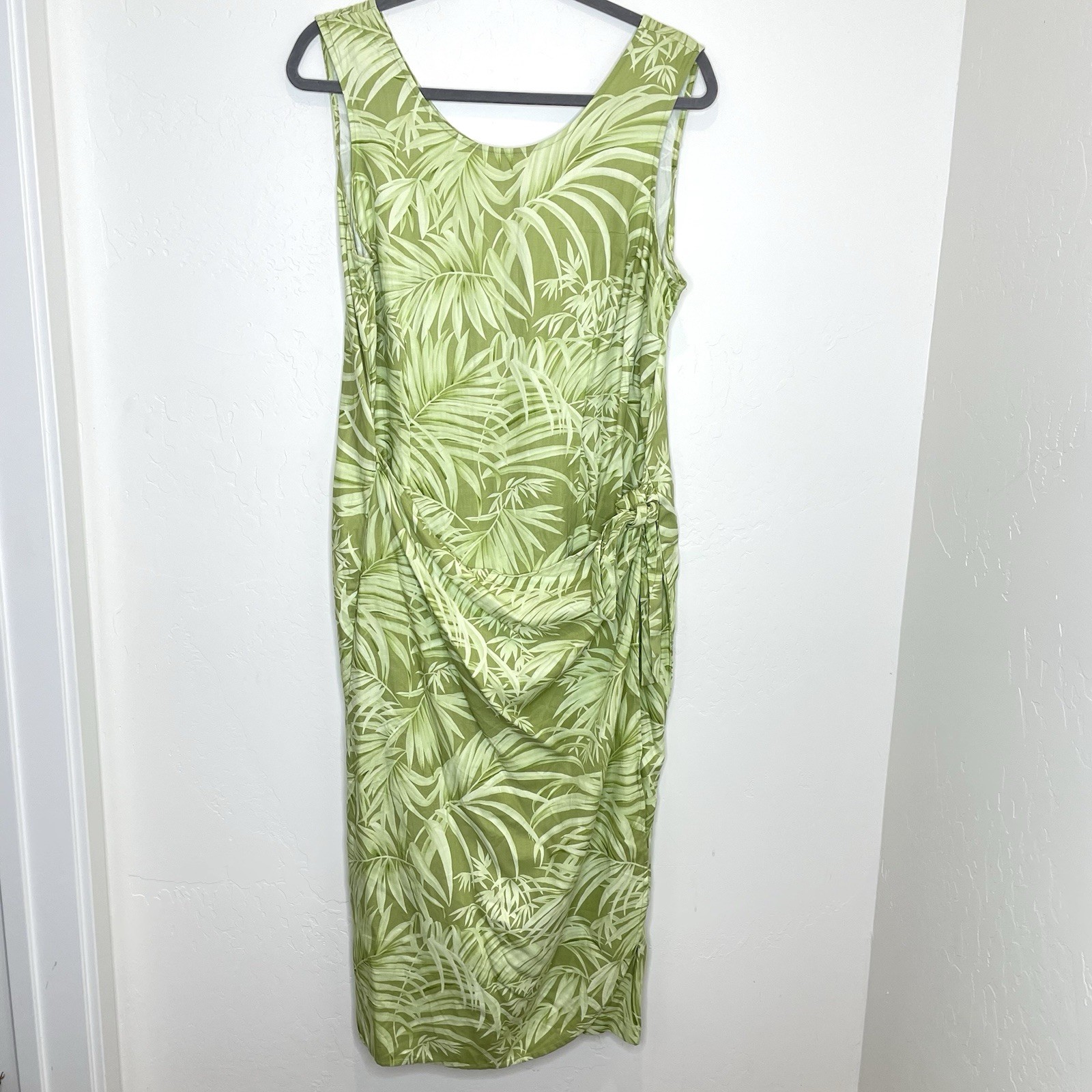 Caribbean Joe Midi Wrap Hawaiian Print Dress Womens Plus 2X Green Sleeveless