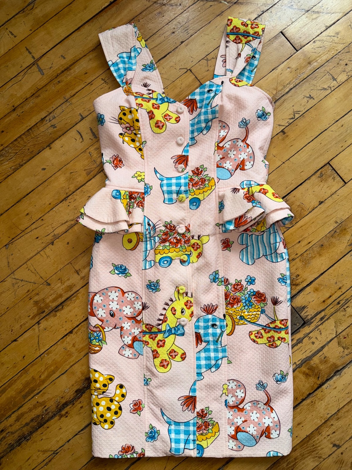 Moschino Jeremy Scott Spring 2022 patchwork baby toy pink dress tailored flirty